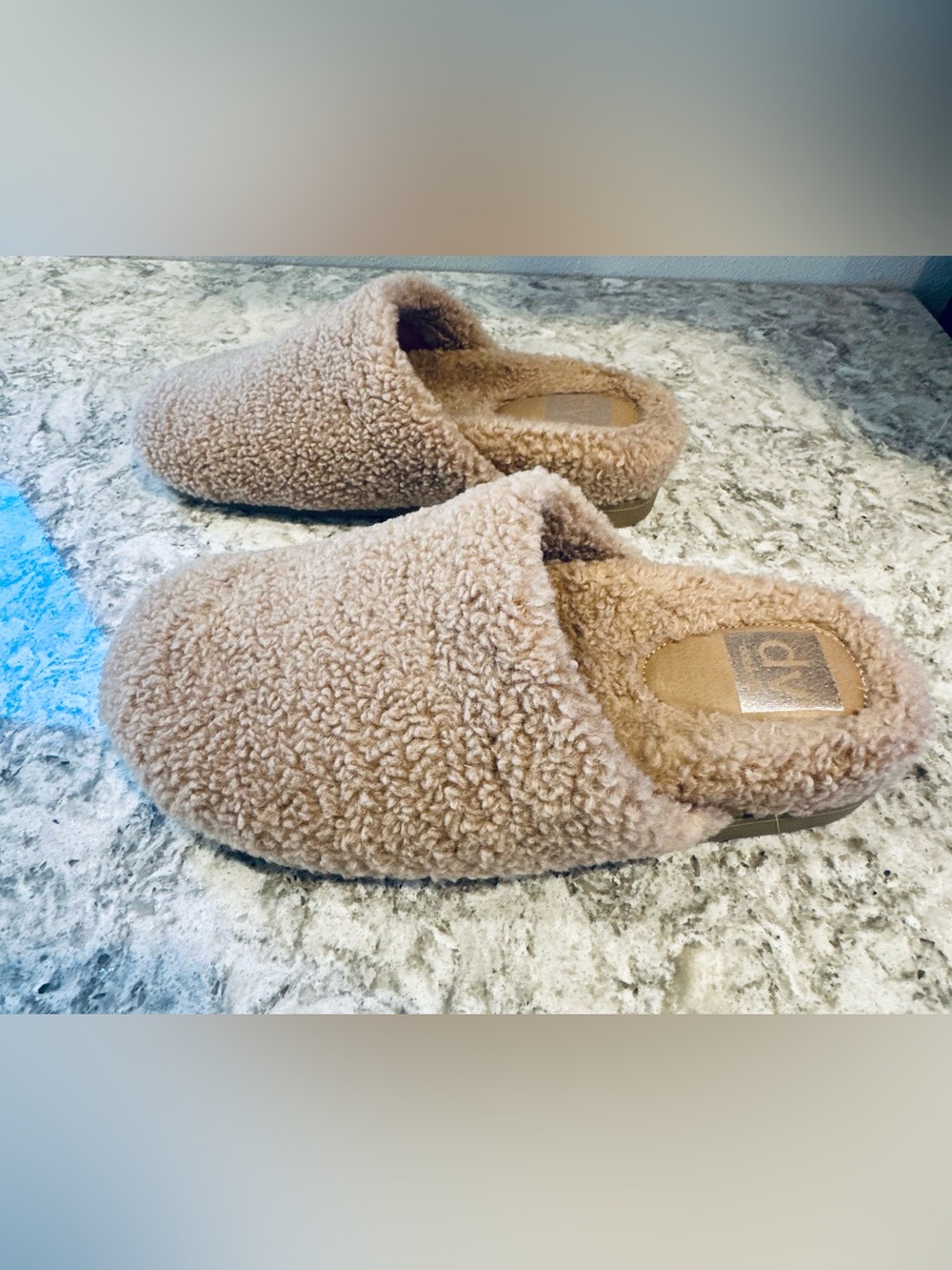 Dolce Vita Taupe Sherpa Slip-On Slippers